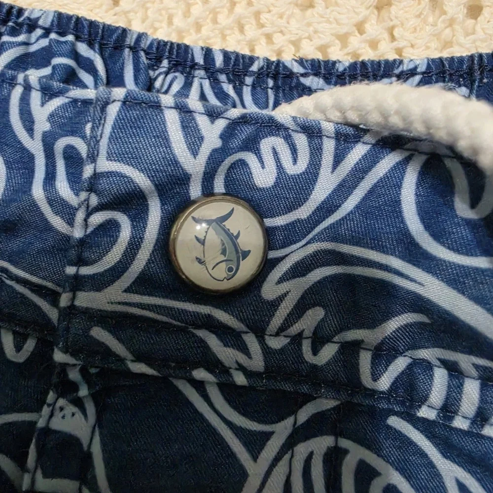 Southern Tide Stretch Mens Size Small Wave Print Swim Trunks Blue White‎